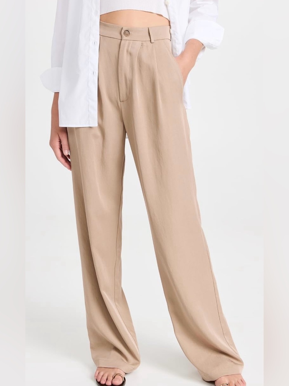 Reformation Mason Wide-Leg High-Rise Trousers Pants in Beige Tan Size 8